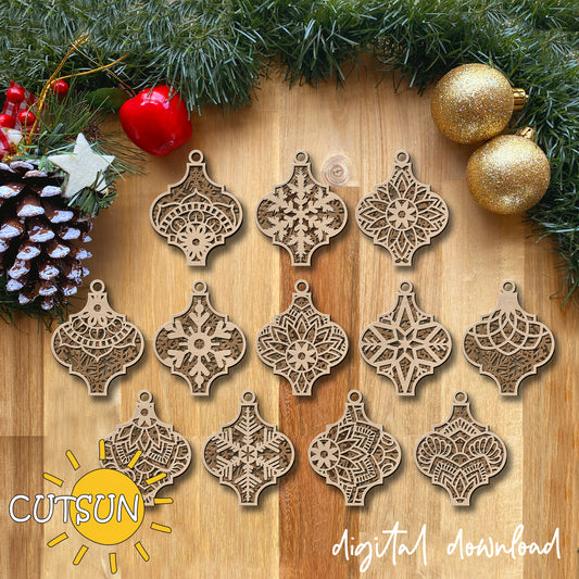 Christmas Ornaments SVG Bundle of 12 | Arabesque Ornament Designs | Laser Cut Files | Cricut svg