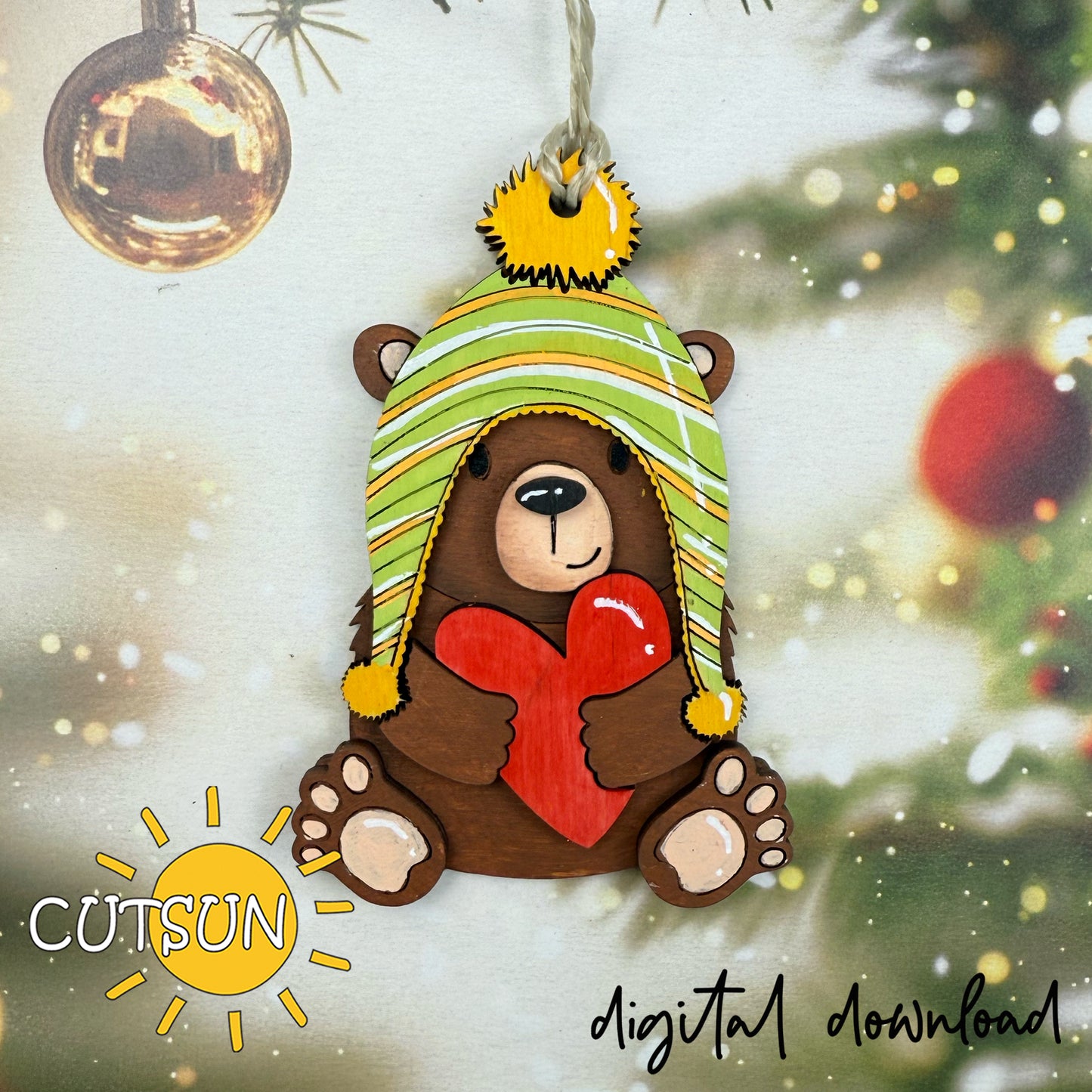Layered Bear with Heart Ornament SVG File – Cute Winter & Valentine Laser Cut Design