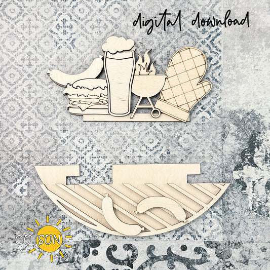 BBQ Add-On for Interchangeable Round Sign | Summer Door Hanger SVG | Barbecue Laser Cut File | Grill Decor Insert