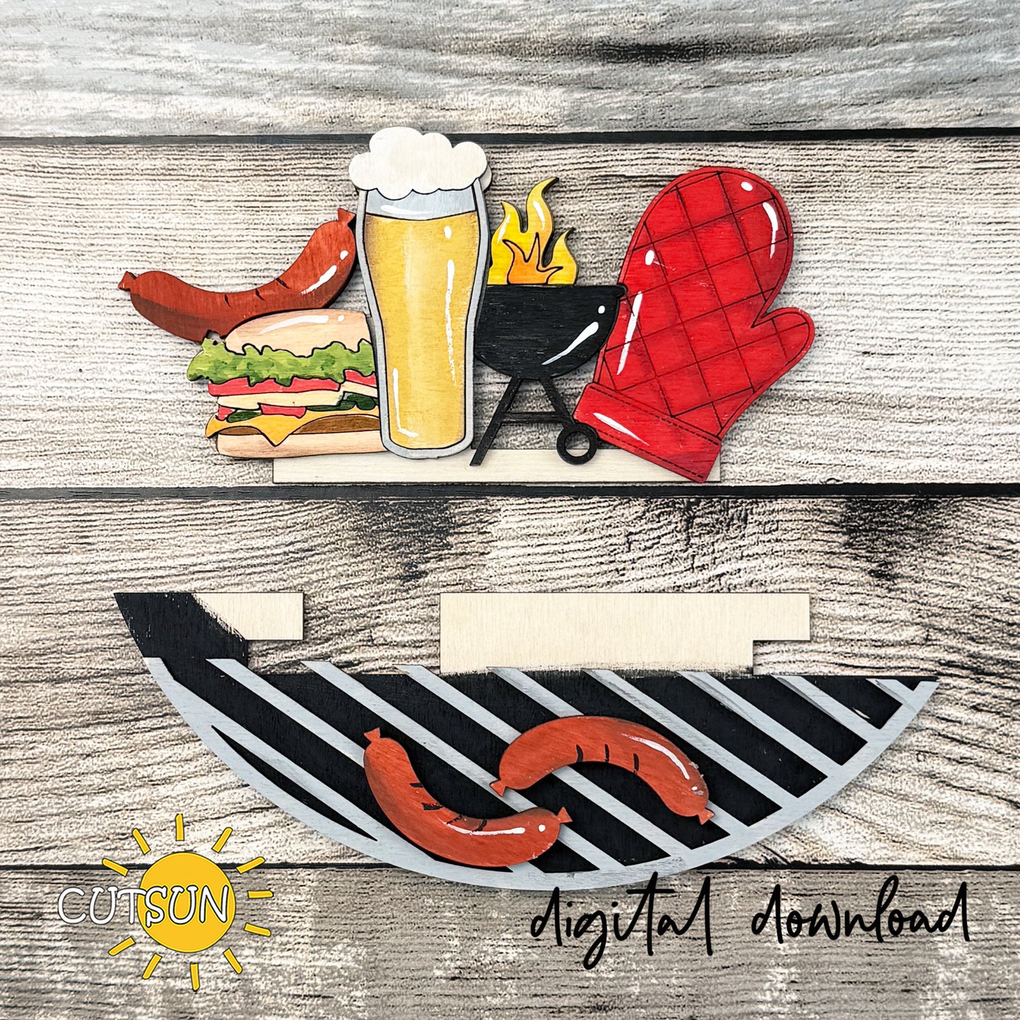 BBQ Add-On for Interchangeable Round Sign | Summer Door Hanger SVG | Barbecue Laser Cut File | Grill Decor Insert