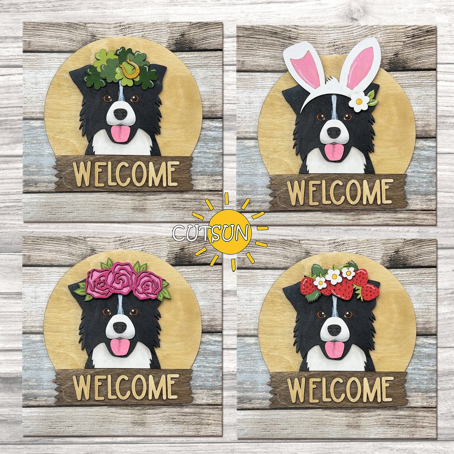 Border Collie Interchangeable Door Sign SVG | Round Dog Welcome Sign Base | Laser Cut File