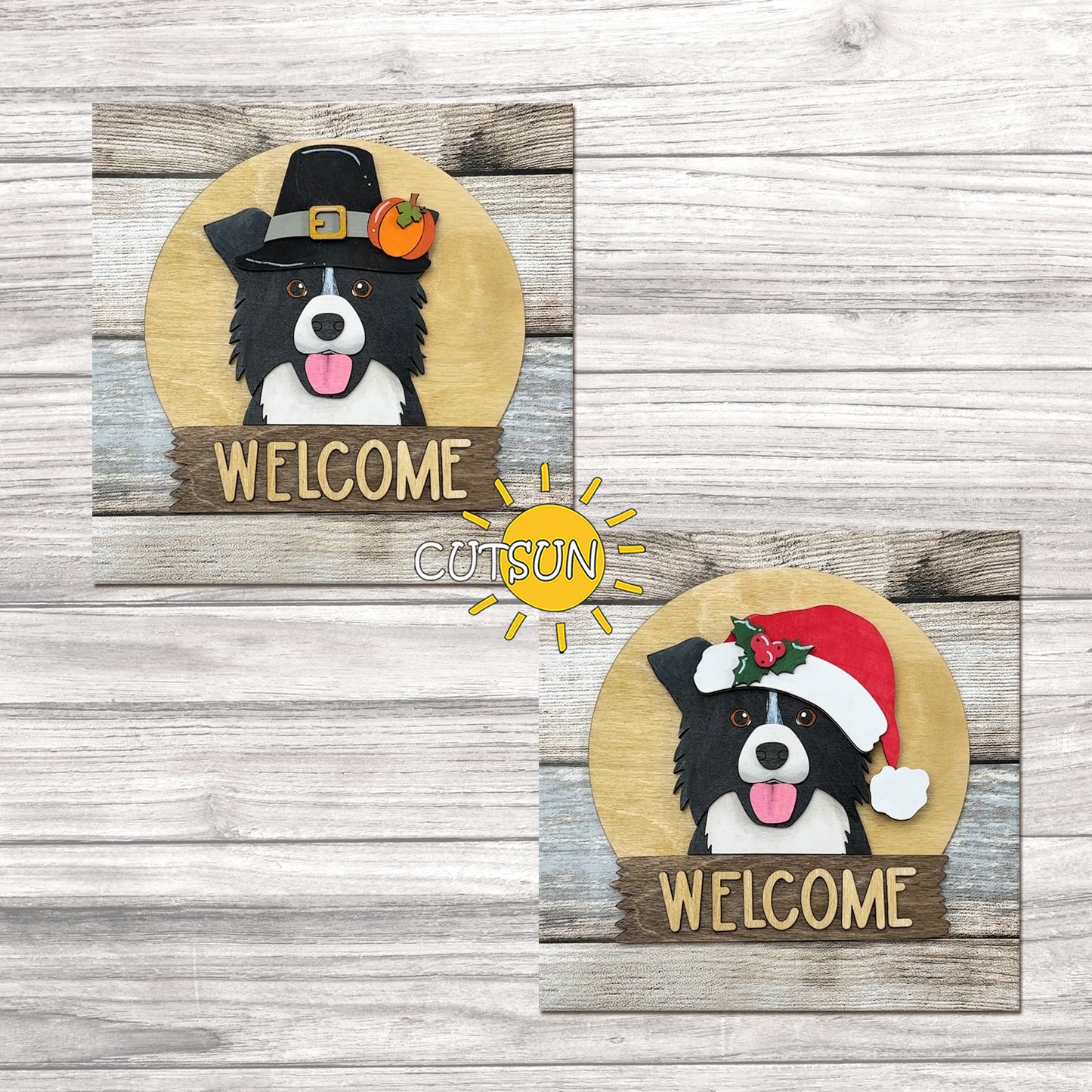 Border Collie Interchangeable Door Sign SVG | Round Dog Welcome Sign Base | Laser Cut File