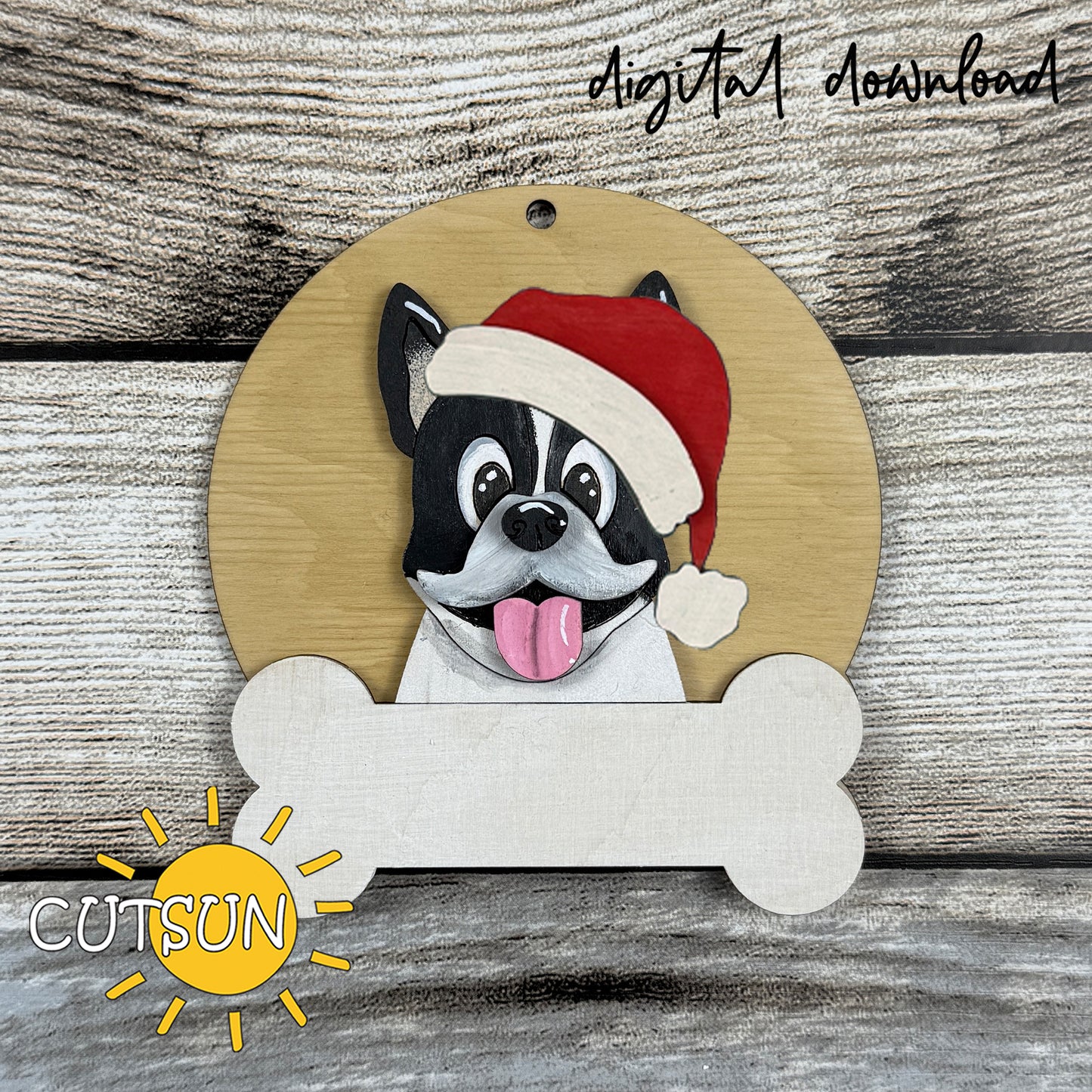 Personalized Boston Terrier Christmas Ornament SVG | Layered Dog Ornament Laser Cut File | Holiday Pet Decoration Digital Download