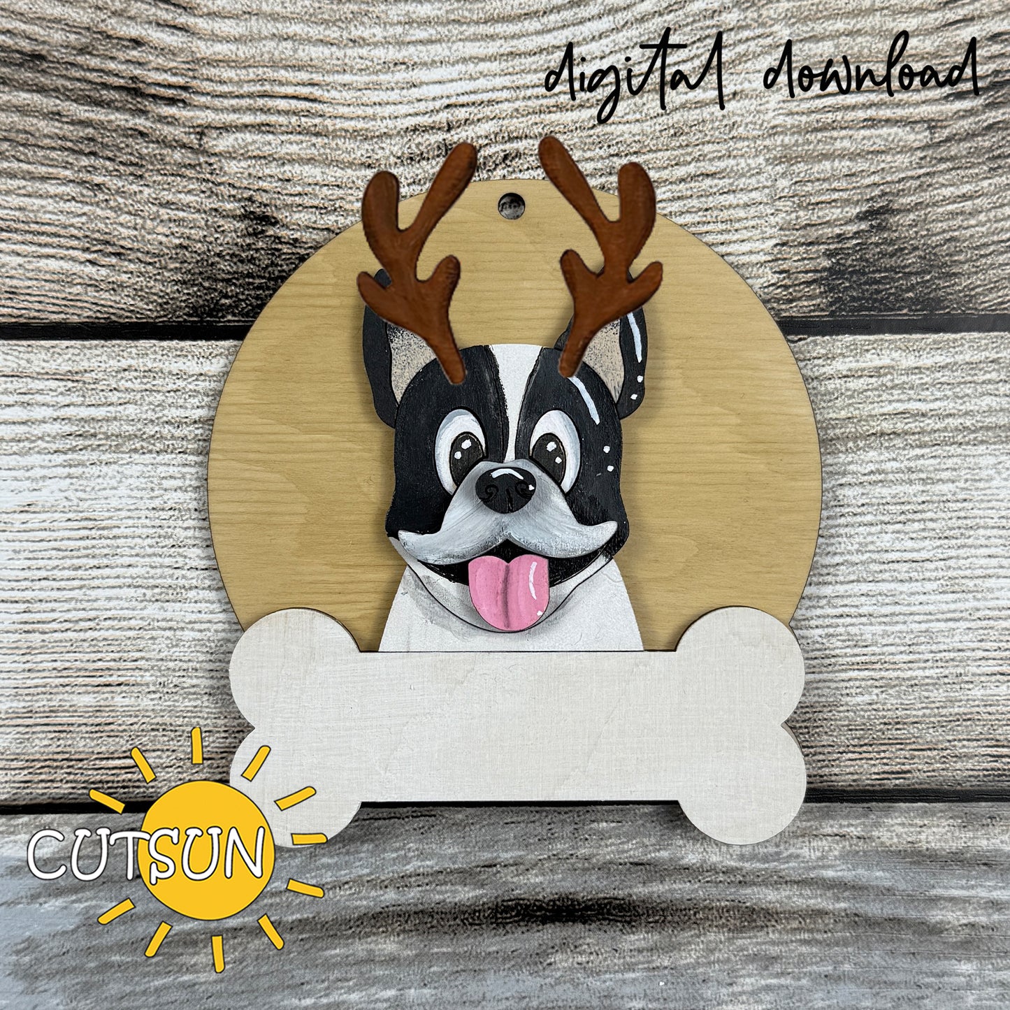 Personalized Boston Terrier Christmas Ornament SVG | Layered Dog Ornament Laser Cut File | Holiday Pet Decoration Digital Download