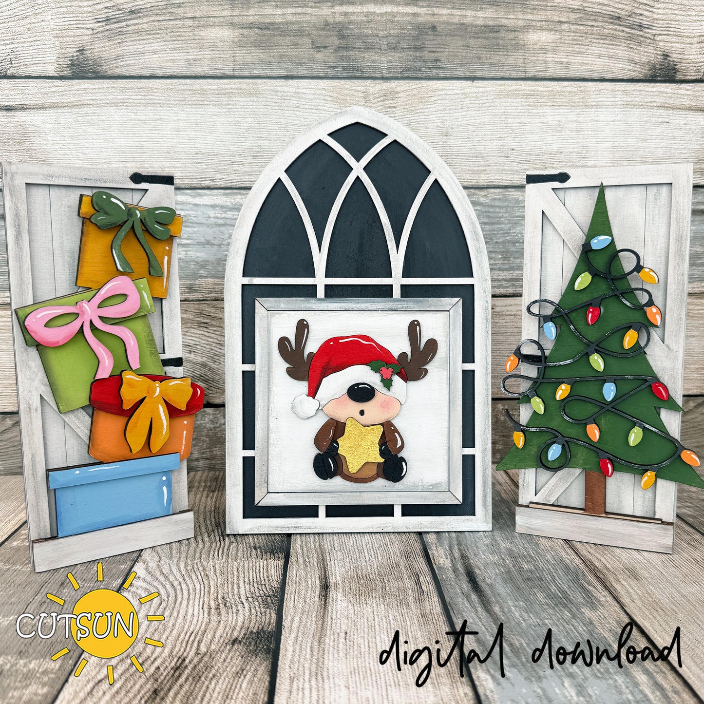 Baby Deer Christmas Farmhouse Window Add-On SVG – Christmas decor Laser cut file