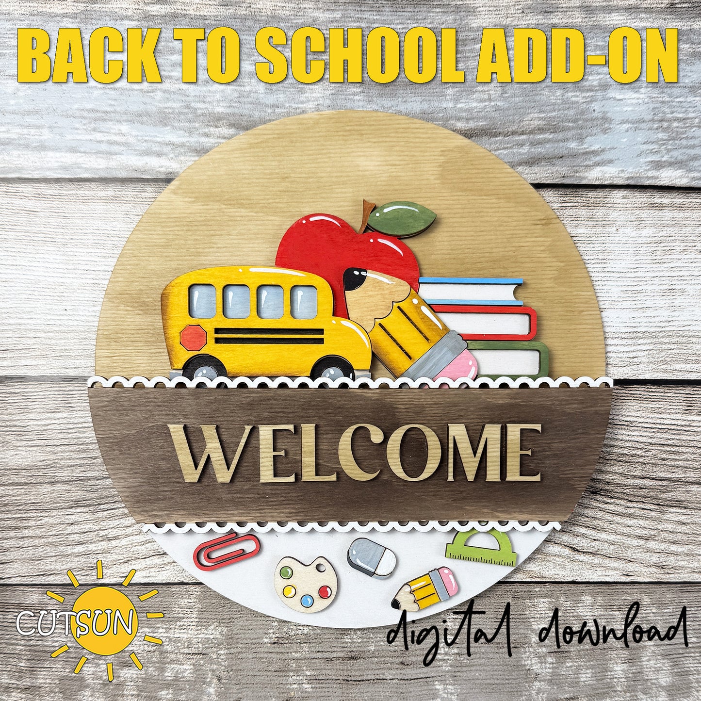 Back to School SVG Insert for Interchangeable Round Sign – Teacher Door Hanger Add-On