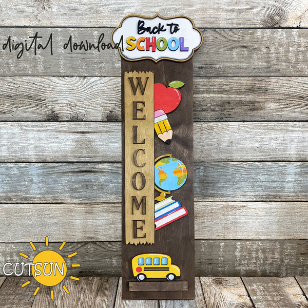 Back to school porch sign add-on with a free Interchangeable porch leaner SVG Whimsical School vertical sign SVG Laser cut file