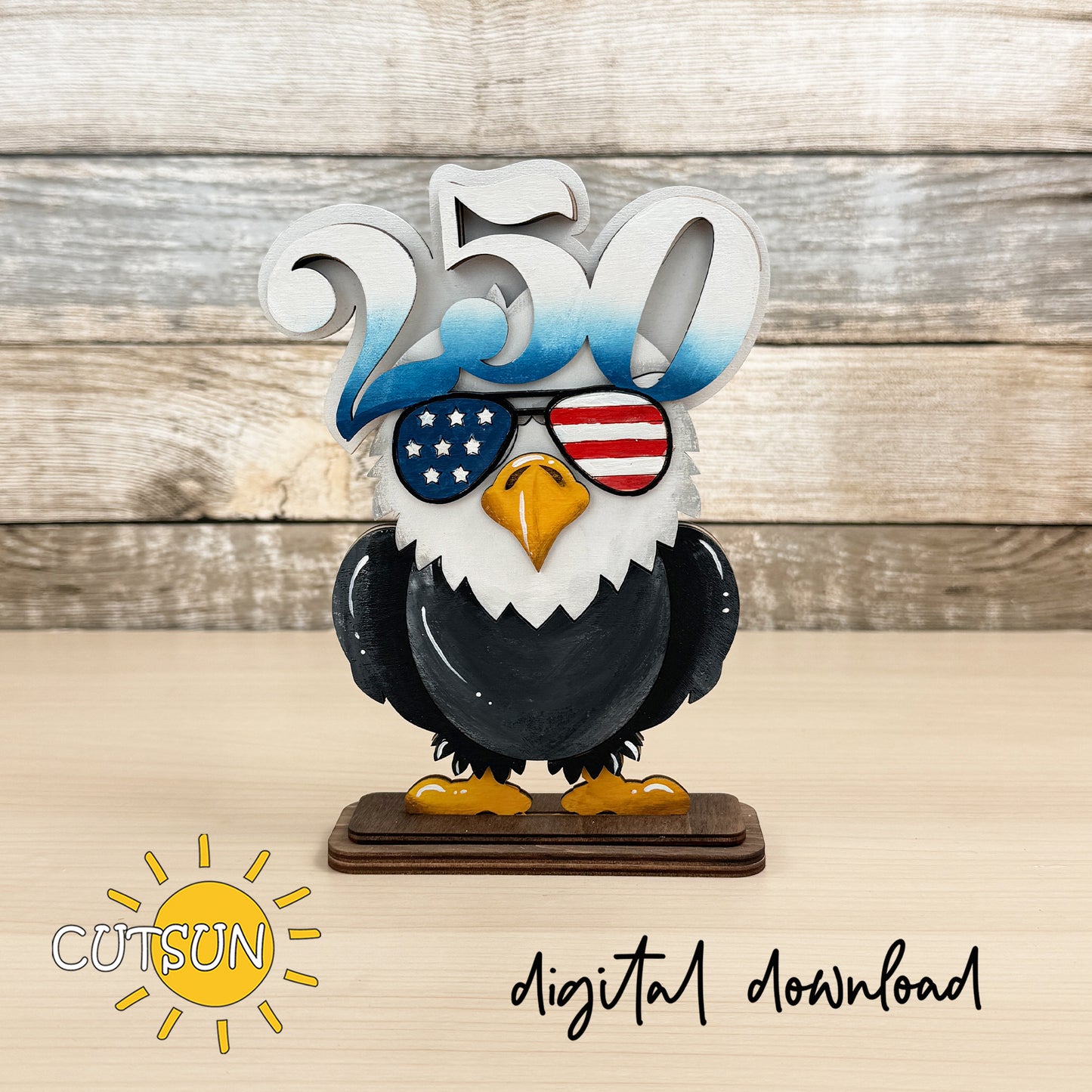Bald Eagle Shelf Sitter SVG – Patriotic Decor Laser Cut File – Interchangeable Eagle with 3 Stands Digital Download