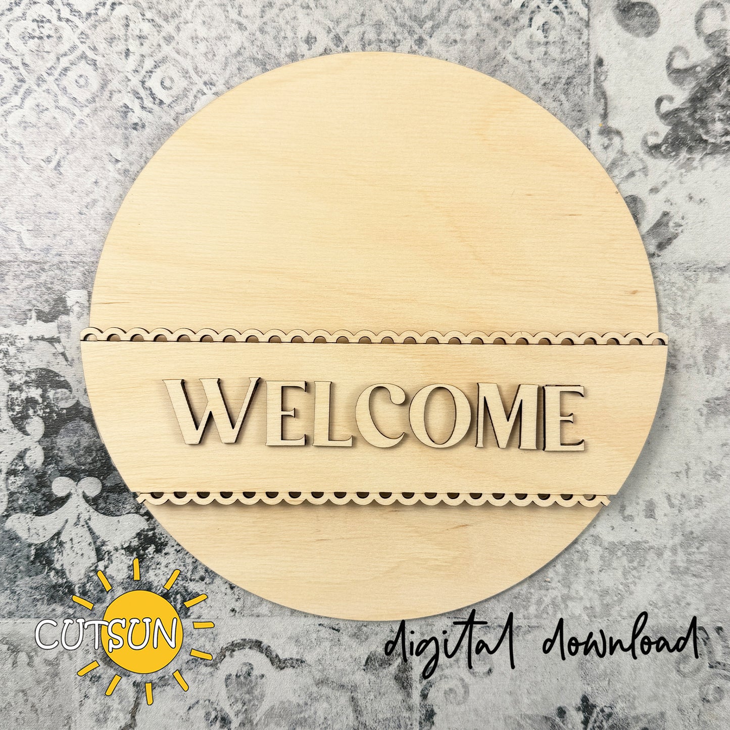Interchangeable Round Door Sign Base SVG with Daisy Welcome Add-On