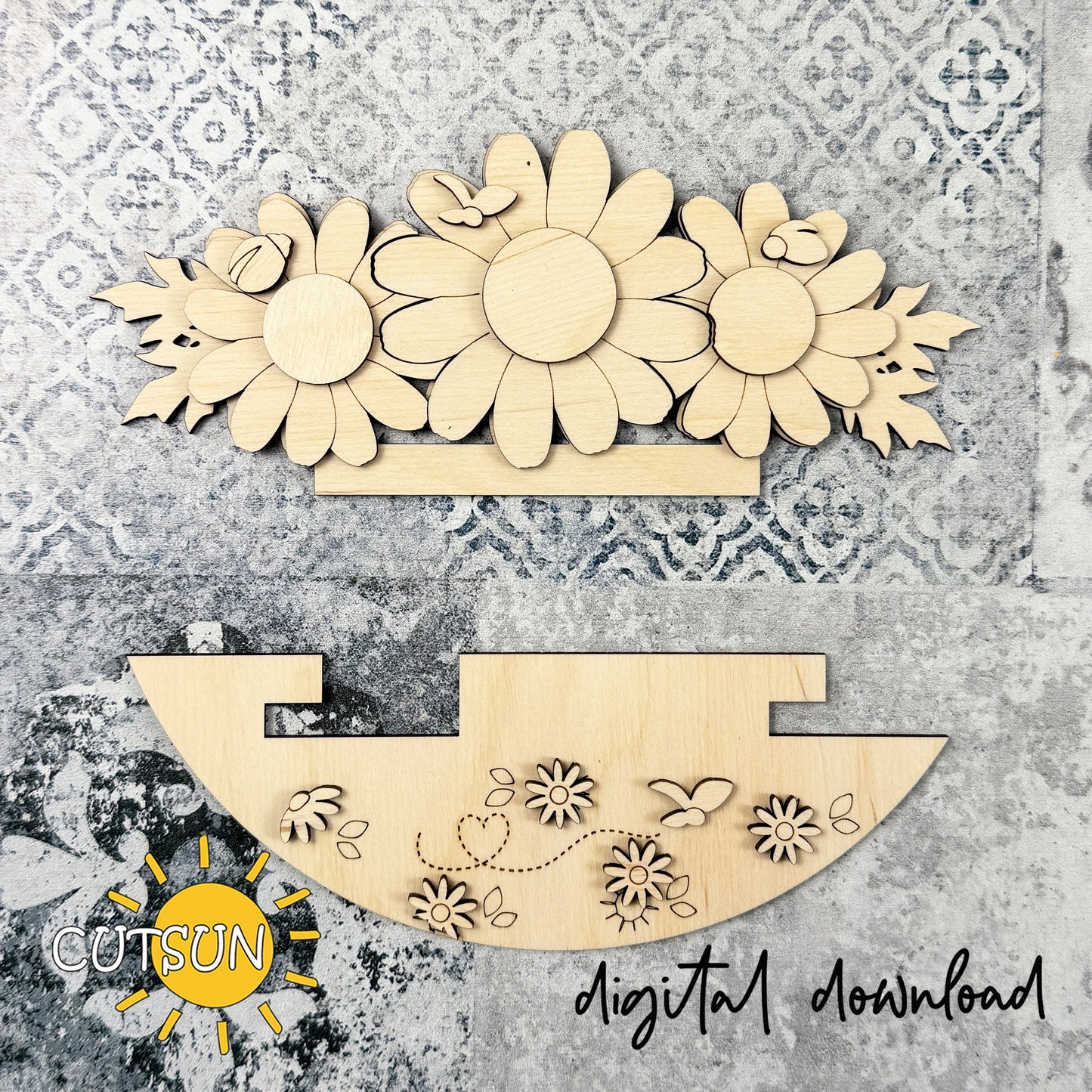 Interchangeable Round Door Sign Base SVG with Daisy Welcome Add-On