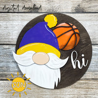 Interchangeable Round Gnome door hanger SVG Basketball Gnome svg Add-on Gnome Hi Door hanger svg Basketball svg Glowforge svg Laser cut file