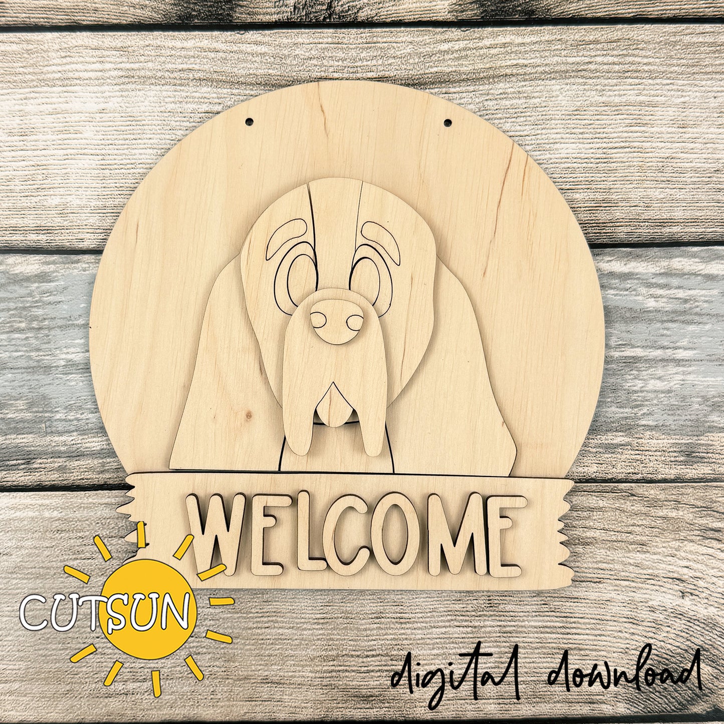 Basset Hound Dog Door Hanger SVG, Round Interchangeable Dog Sign Base File for Laser Cutting