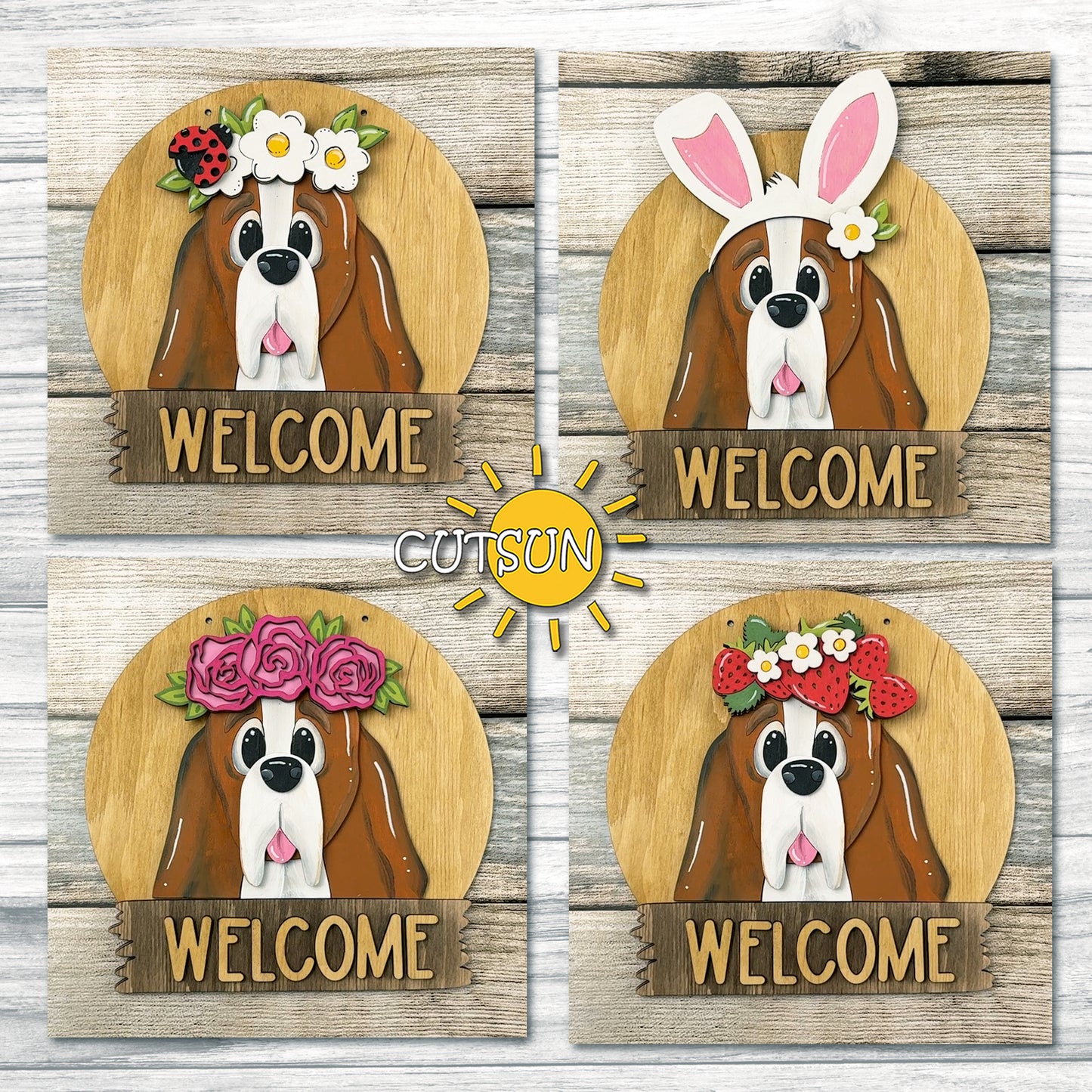 Basset Hound Dog Door Hanger SVG, Round Interchangeable Dog Sign Base File for Laser Cutting