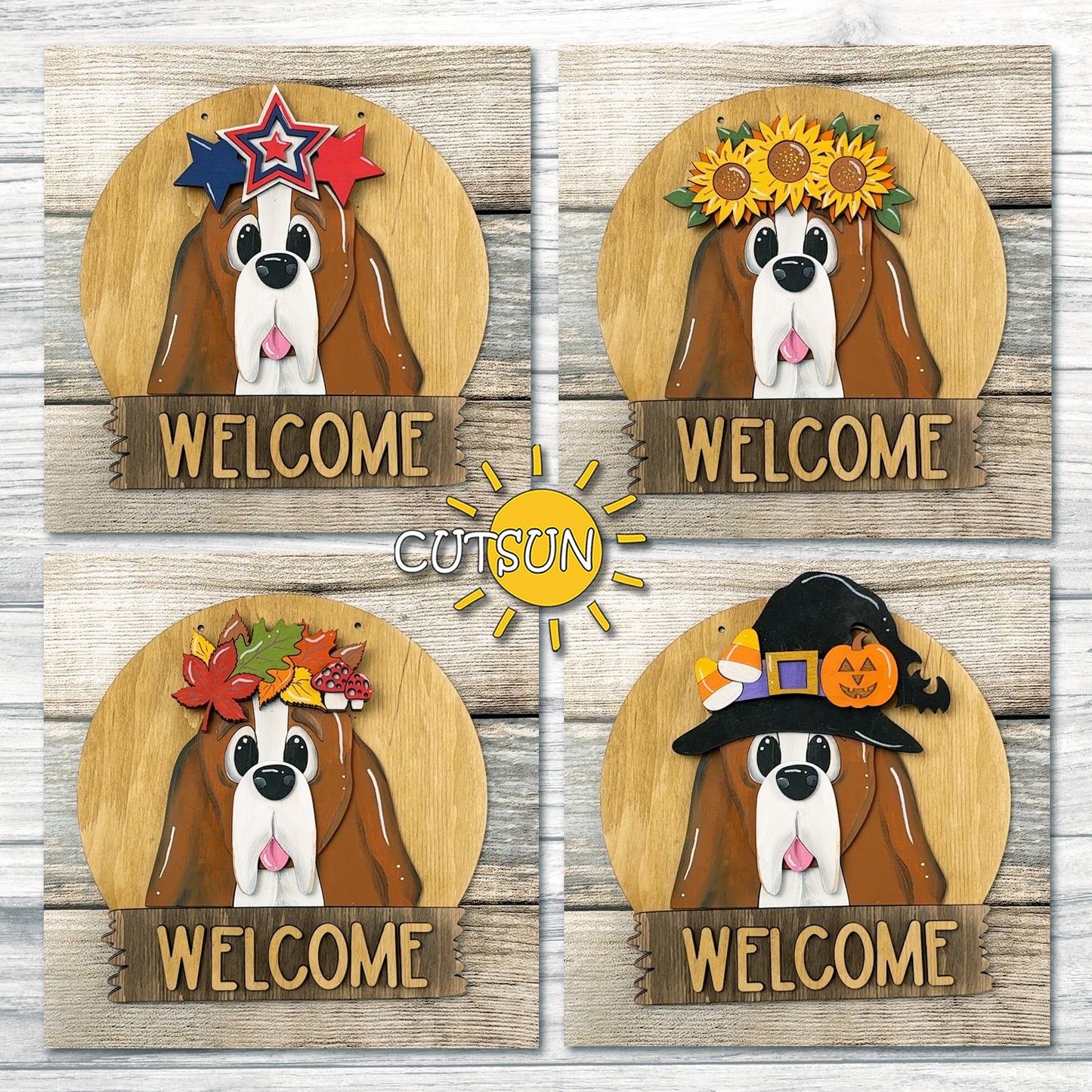 Basset Hound Dog Door Hanger SVG, Round Interchangeable Dog Sign Base File for Laser Cutting