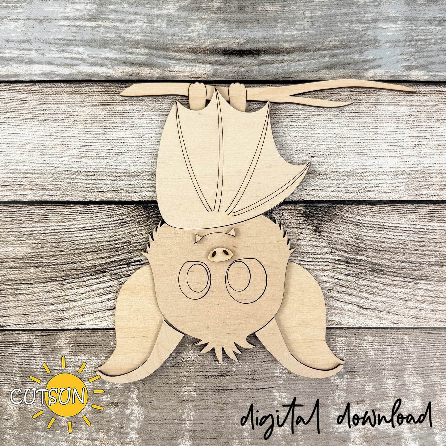 Hanging Bat Shelf Sitter SVG | Cute Halloween Bat Laser Cut File | Shelf Hanging Halloween Decor