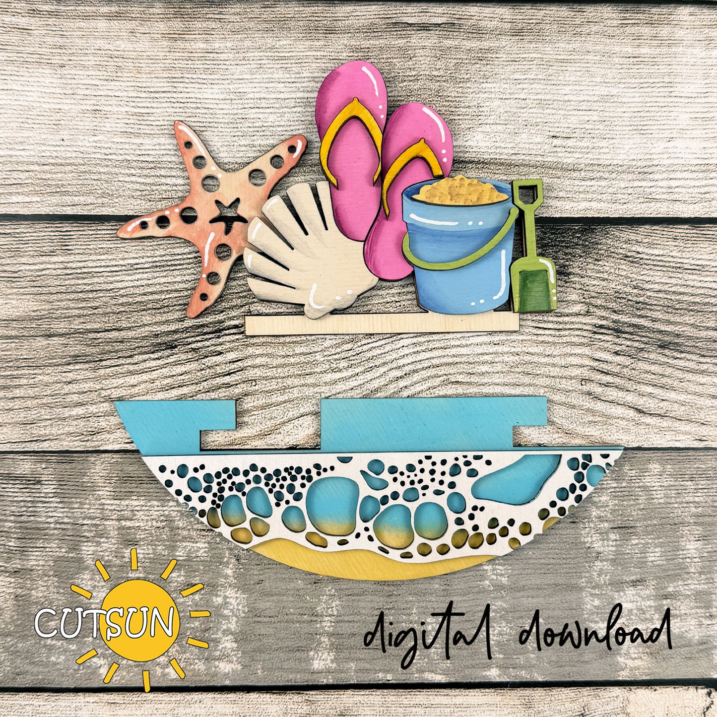 Beach Add-On SVG for Interchangeable Round Sign – Summer Coastal Insert