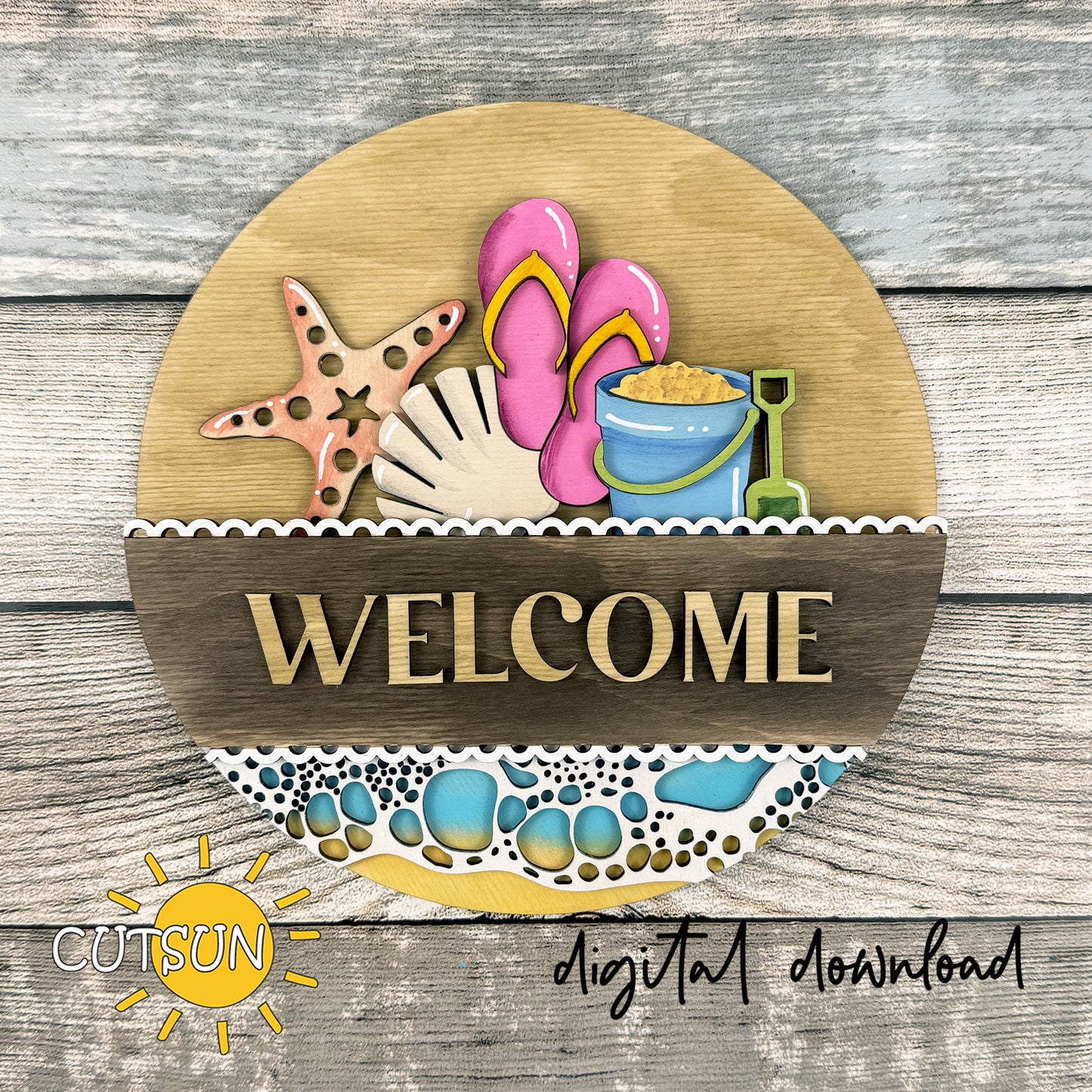 Beach Add-On SVG for Interchangeable Round Sign – Summer Coastal Insert
