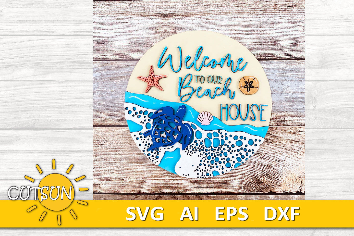 Beach Door Hanger SVG Laser Cut File Welcome Sign svg Beach Door Sign Turtle SVG Beach SVG Turtle Door Sign Cricut svg Glowforge Files
