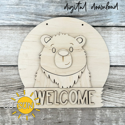 Bear Interchangeable Round Door Sign SVG | Cute Bear Welcome Sign Laser Cut File | Animal Door Hanger SVG