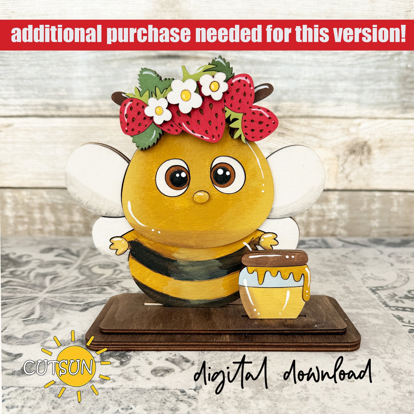 Bee Shelf Sitter SVG – Interchangeable Woodland Animal Laser Cut File – Shelf Decor Digital Download