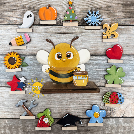 Bee Shelf Sitter SVG – Interchangeable Woodland Animal Laser Cut File – Shelf Decor Digital Download