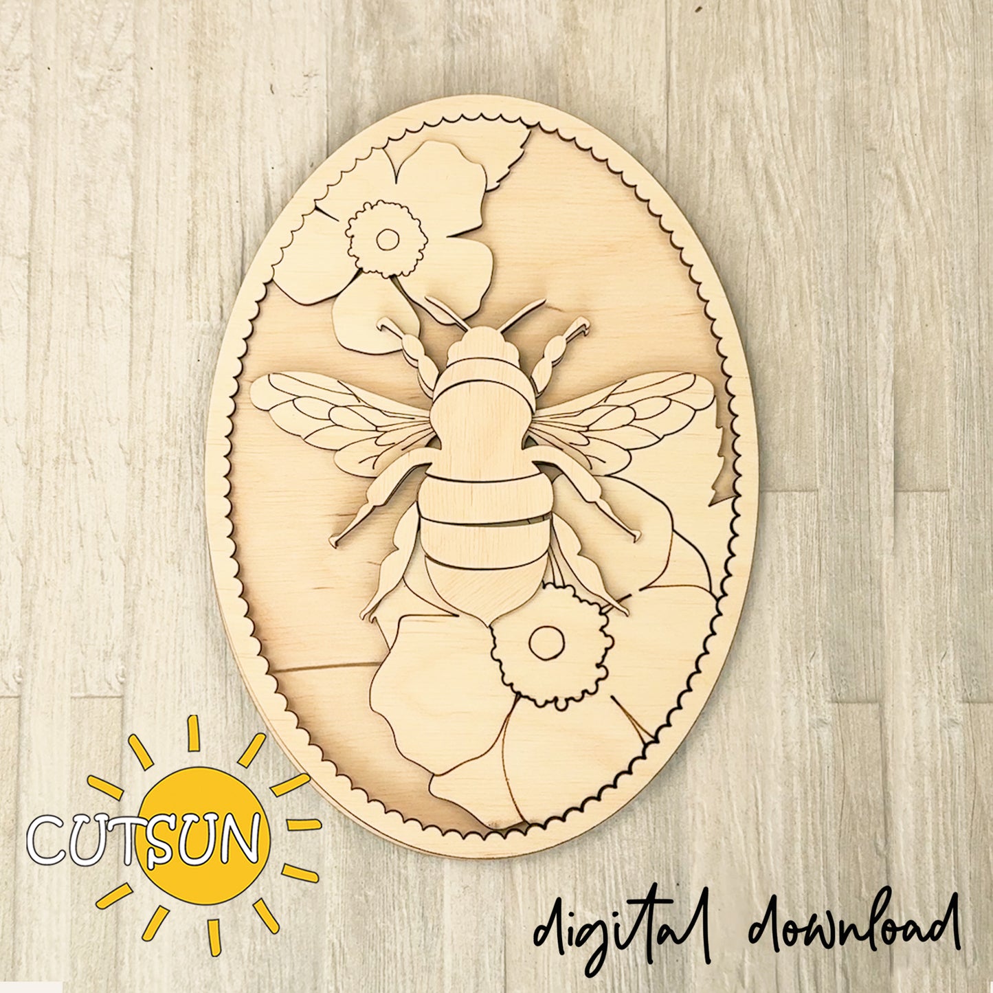 Bee Add-On SVG for Interchangeable Vintage Oval Frame, Layered Bumblebee Insert Laser Cut File (Digital Download)