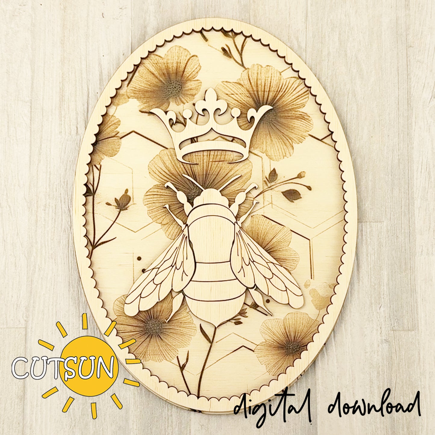 Bee Add-On SVG for Interchangeable Vintage Oval Frame, Layered Bumblebee Insert Laser Cut File (Digital Download)