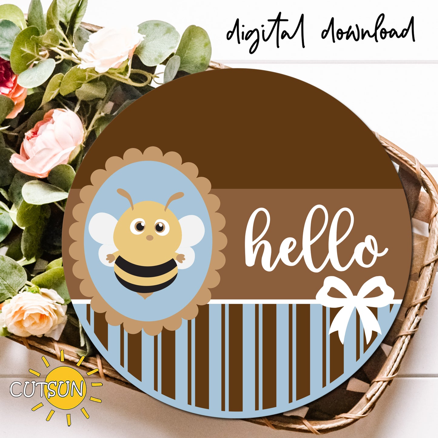 Honey Bee Door Hanger SVG – Farmhouse Round Sign Laser Cut File