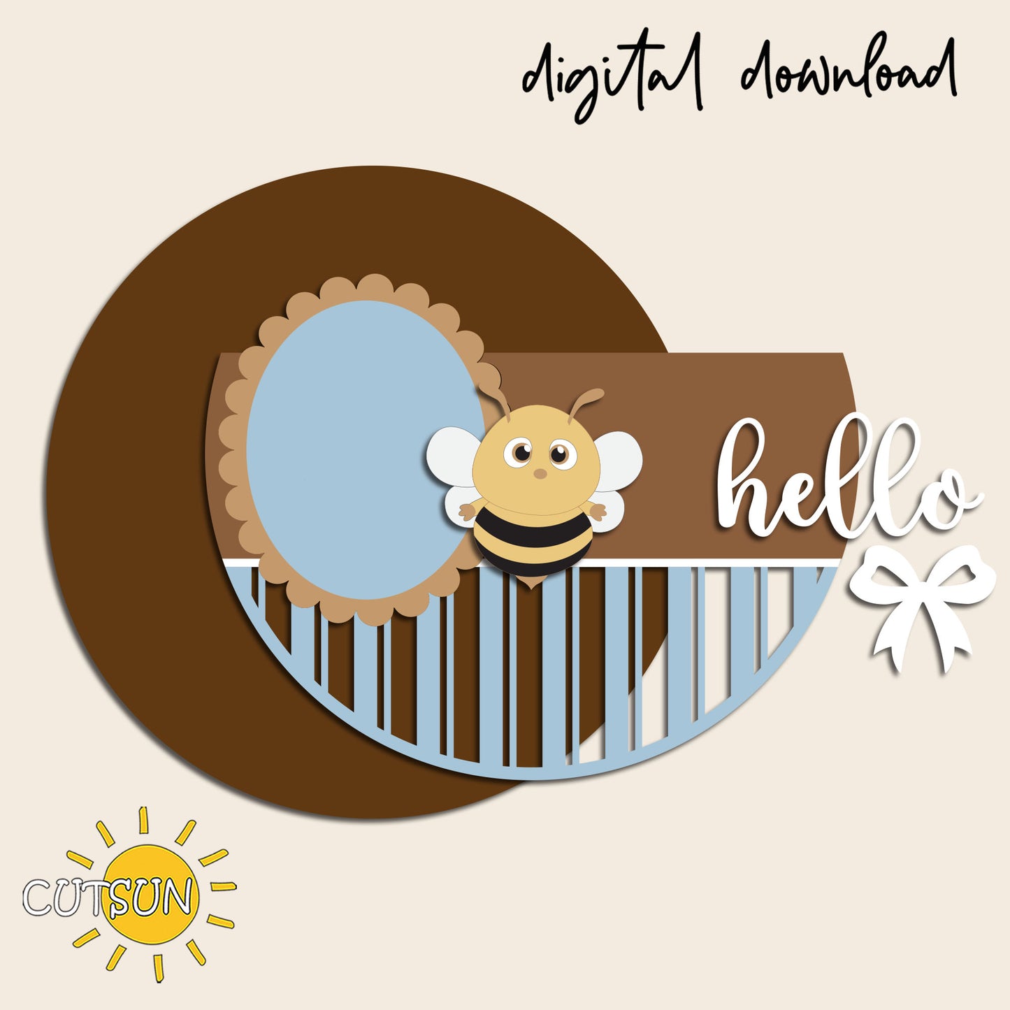 Honey Bee Door Hanger SVG – Farmhouse Round Sign Laser Cut File