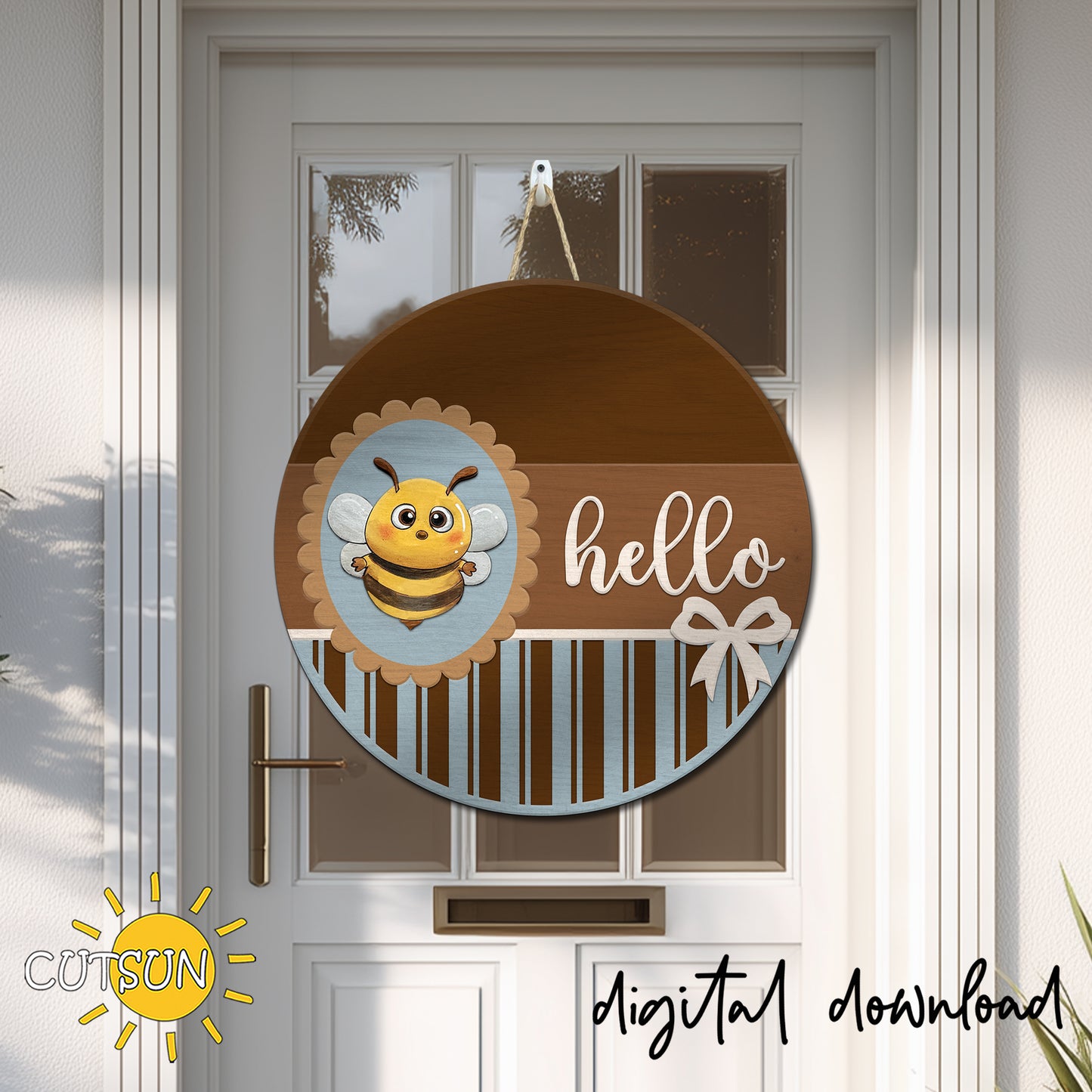 Honey Bee Door Hanger SVG – Farmhouse Round Sign Laser Cut File