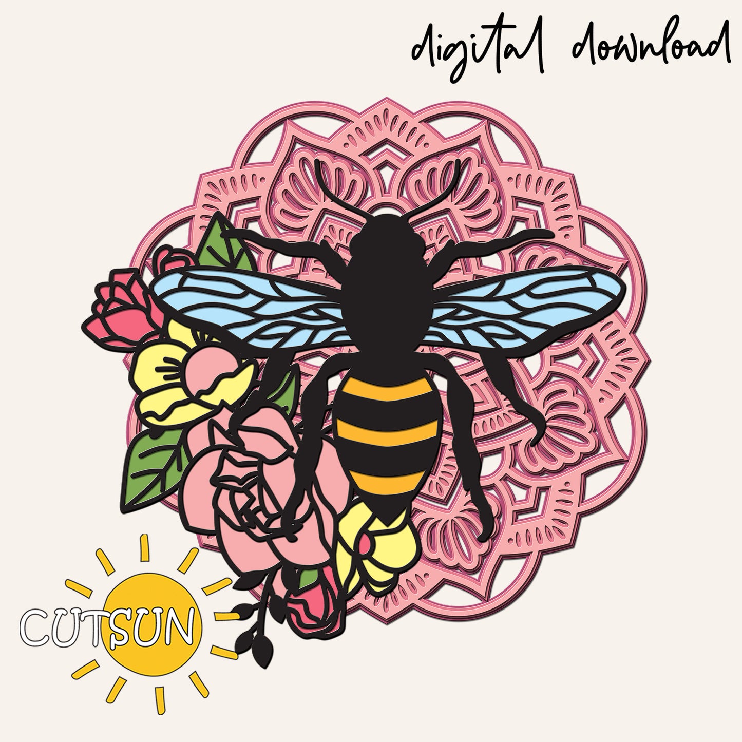 Layered Mandala Bee SVG | 9 Layer Bee Cut File | Mandala Insect SVG | Laser Cut File
