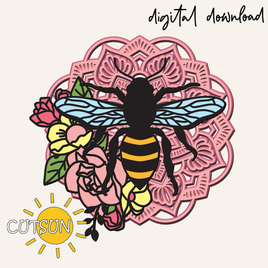 Layered Mandala Bee SVG | 9 Layer Bee Cut File | Mandala Insect SVG | Laser Cut File
