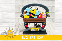 SVG digital download for a cute add-on for the Interchangeable truck featuring an adorable bee, a honey pot, flowers and the words Bee mine or Bee kind