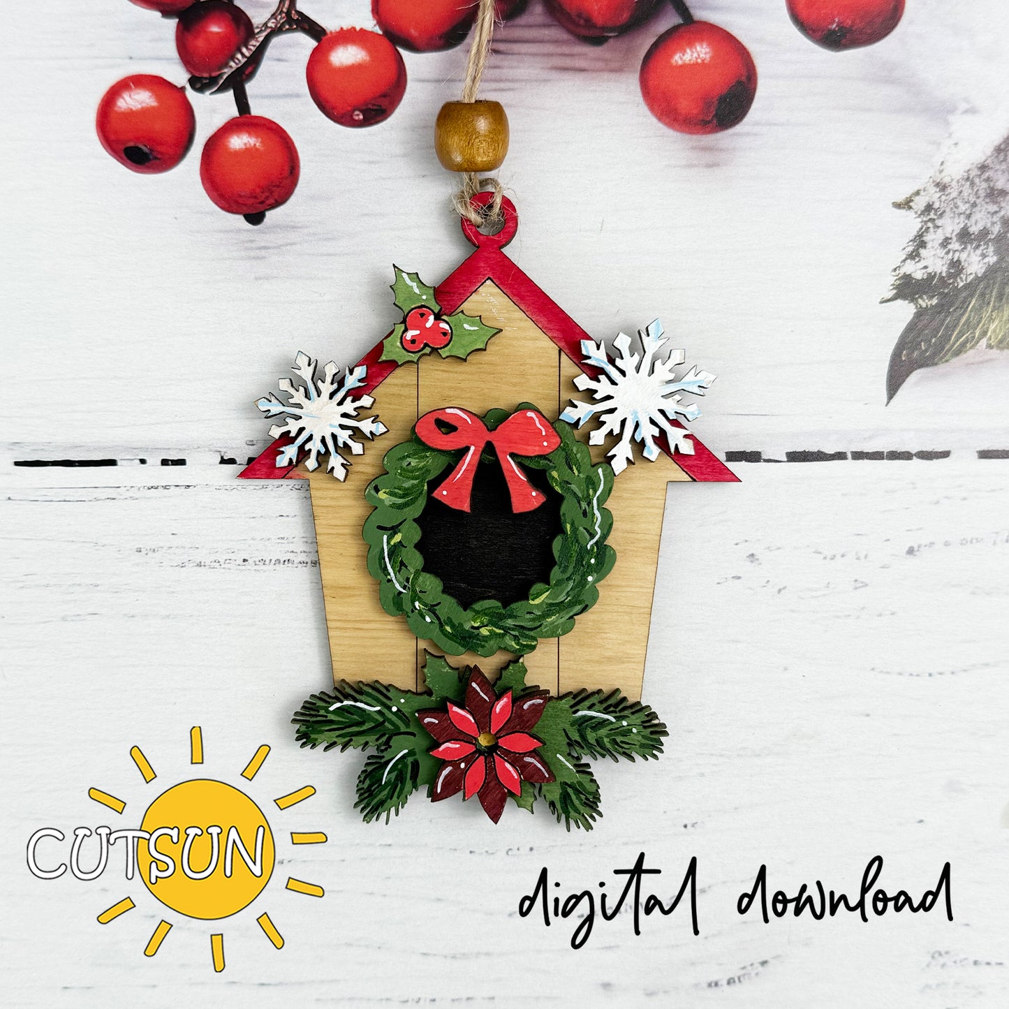 Christmas Birdhouse Ornament SVG – Festive Laser Cut File for Holiday Decor