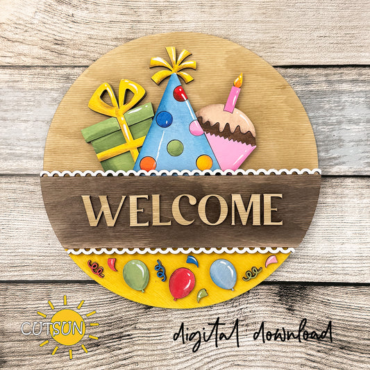 Birthday Add-On for Interchangeable Round Sign | Party Door Hanger SVG | Birthday Laser Cut File