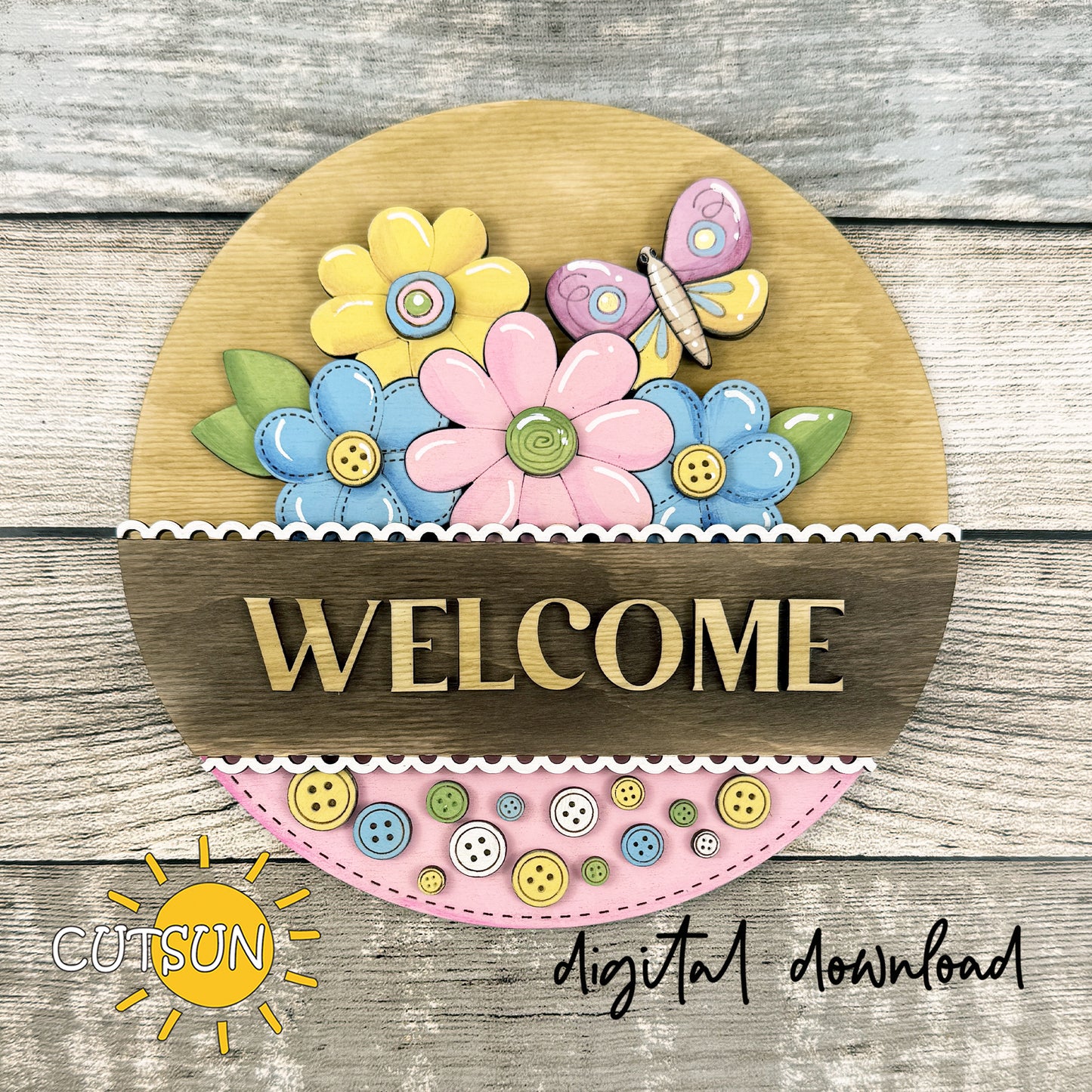 Floral Add-On for Interchangeable Round Sign SVG – Layered Flower Insert