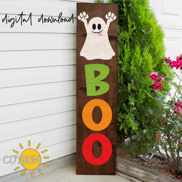 Cute Ghost BOO vertical porch sign SVG | Halloween vertical porch sign SVG - laser cut file | Cricut SVG