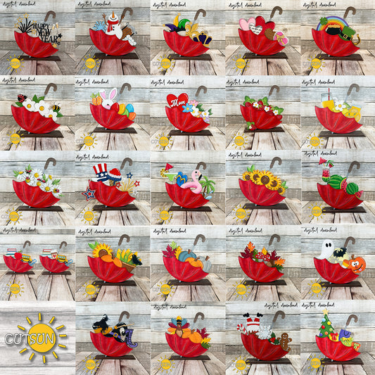 Interchangeable umbrella add-on bundle SVG with 25 seasonal designs for laser cutting