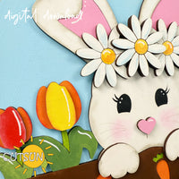 Easter Door Hanger SVG | Bunny with Daisy Welcome Sign | Laser Cut File