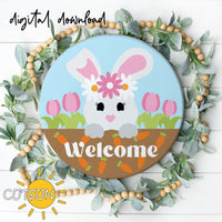 Easter Door Hanger SVG | Bunny with Daisy Welcome Sign | Laser Cut File