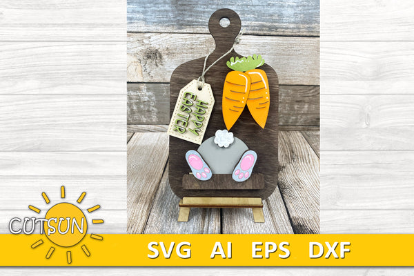 Happy Easter Bunny butt svg Add-on and Interchangeable Cutting board decor SVG Glowforge SVG Laser cut file