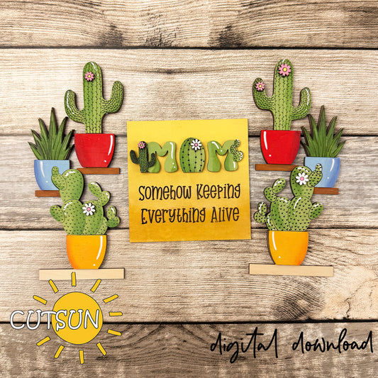 Cactus Farmhouse Window Add-On SVG for Laser Cutters | Interchangeable Window Decor | MOM Quote Sign | Digital Download