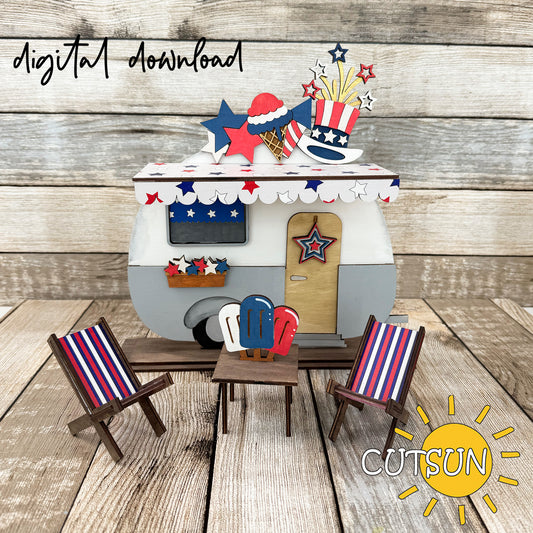 Fourth of July SVG Add-on for Interchangeable camper SVG | Patriotic shelf decor | Laser cut file