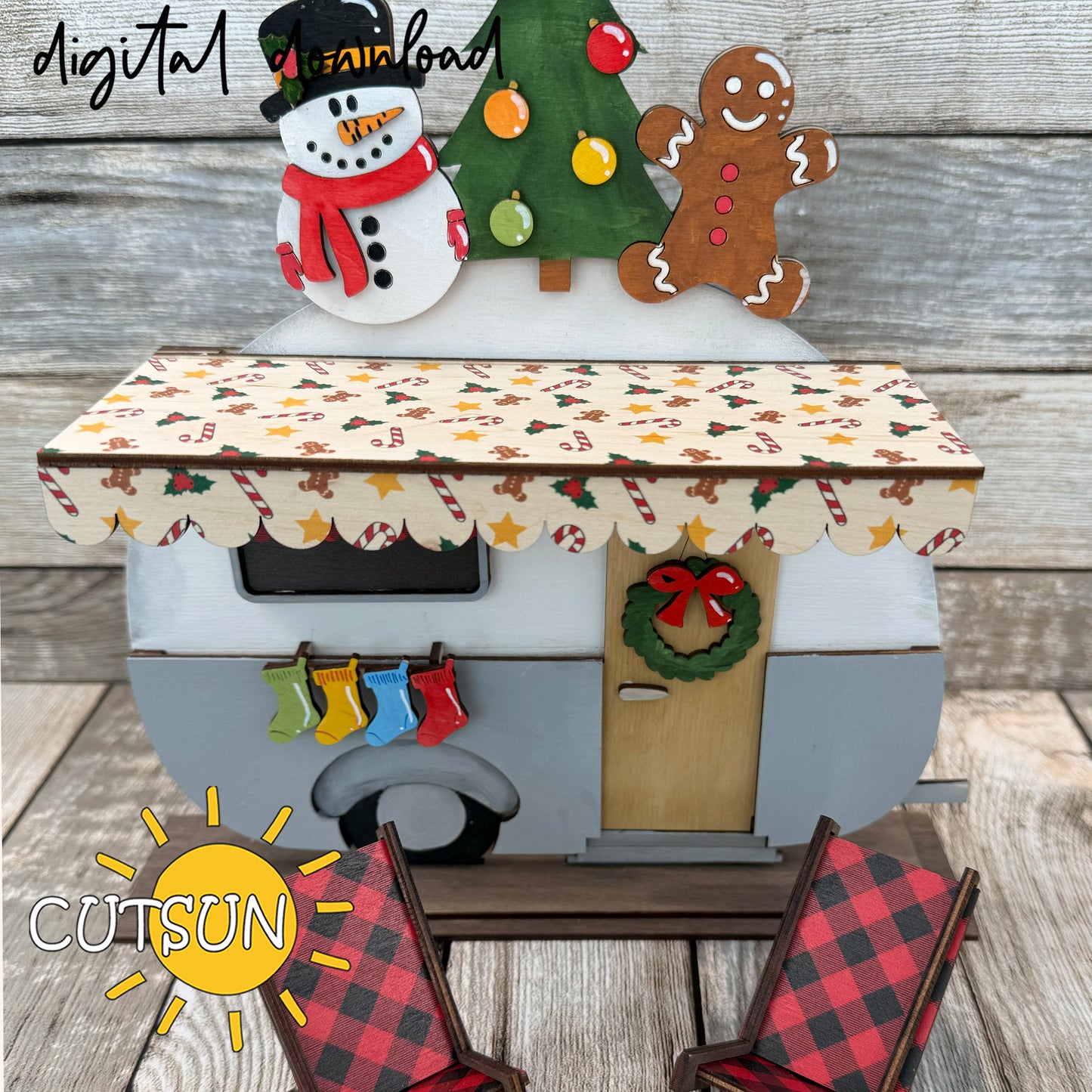 Christmas Add-On svg for Interchangeable Camper | Shelf Sitter Laser Cut File + Printable Patterns