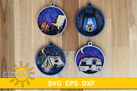 Christmas Camping ornaments SVG bundle | Glowforge SVG | Laser cut file