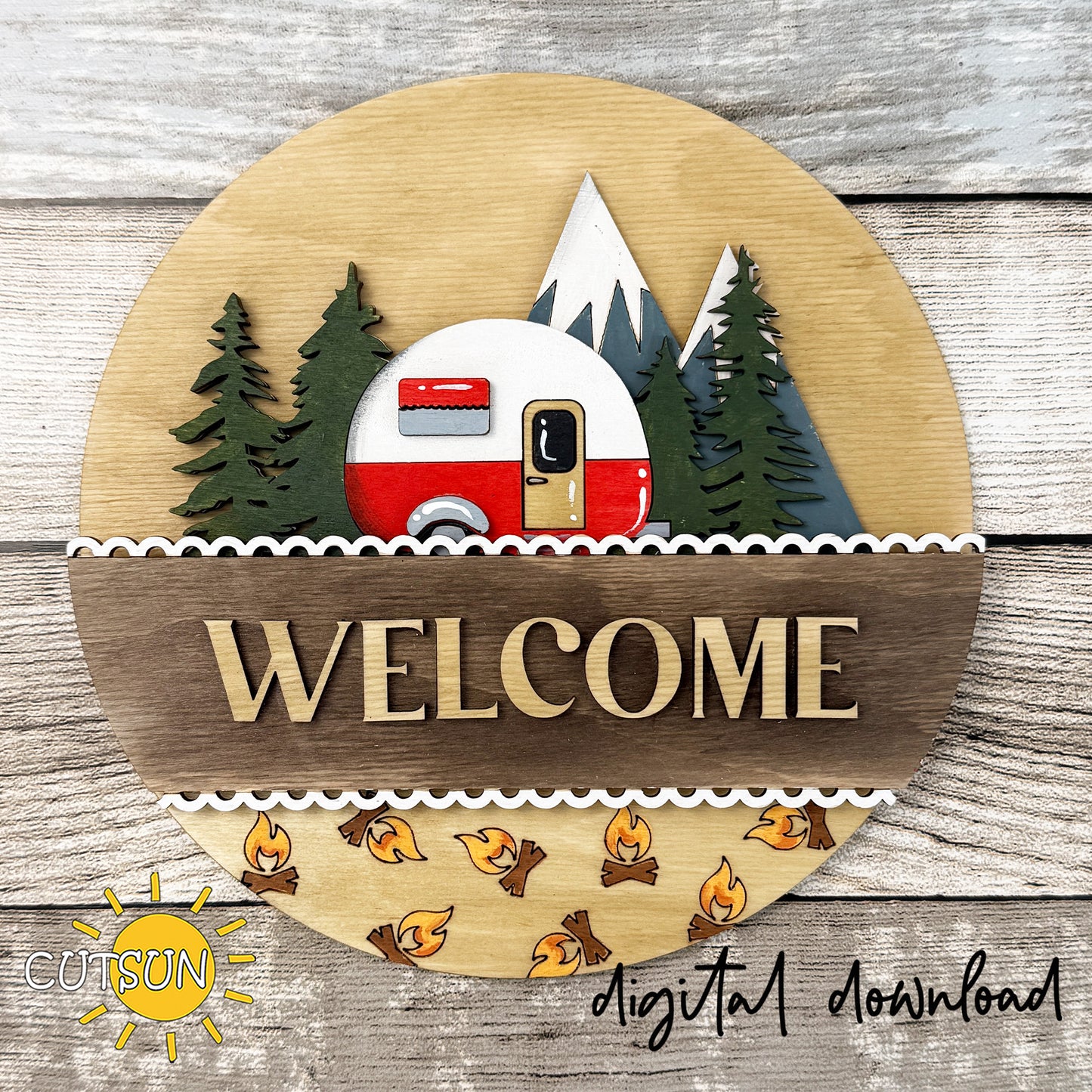 Camping Add-On SVG for Interchangeable Round Sign | Camper Door Hanger Insert | Camping Decor Laser Cut File Digital Download