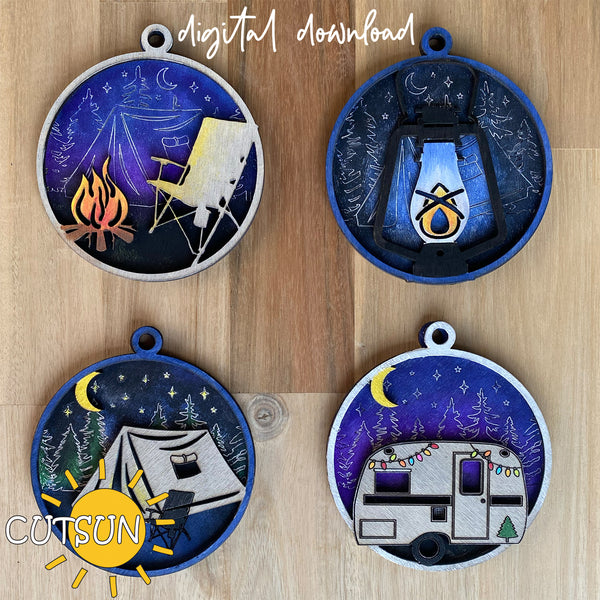 Christmas Camping ornaments SVG bundle | Glowforge SVG | Laser cut file