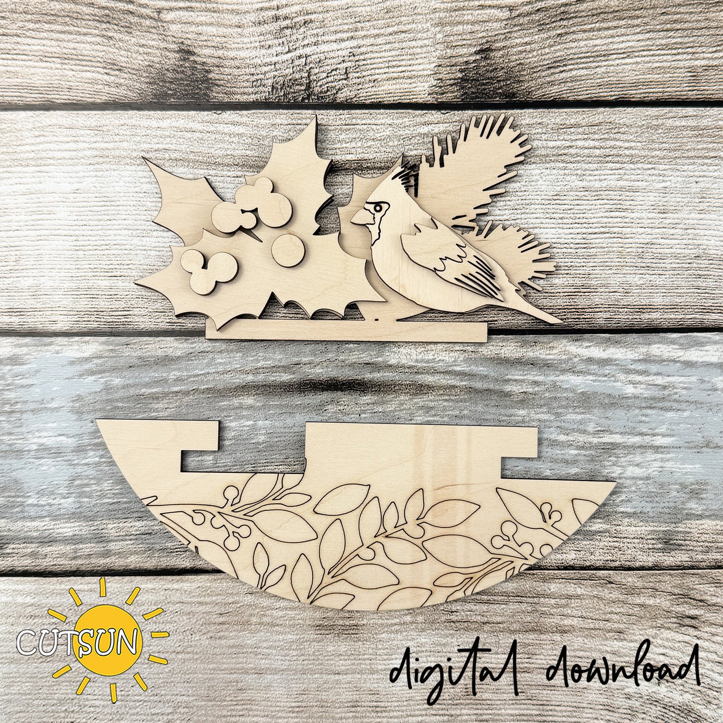 Christmas Cardinal Add-On for Interchangeable Round Sign SVG