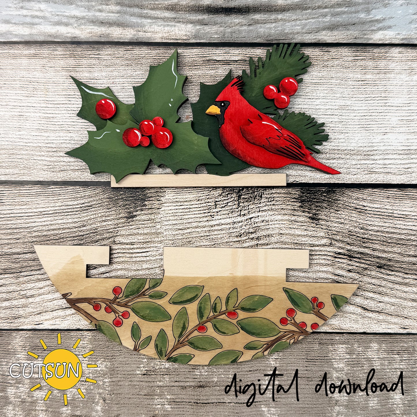 Christmas Cardinal Add-On for Interchangeable Round Sign SVG