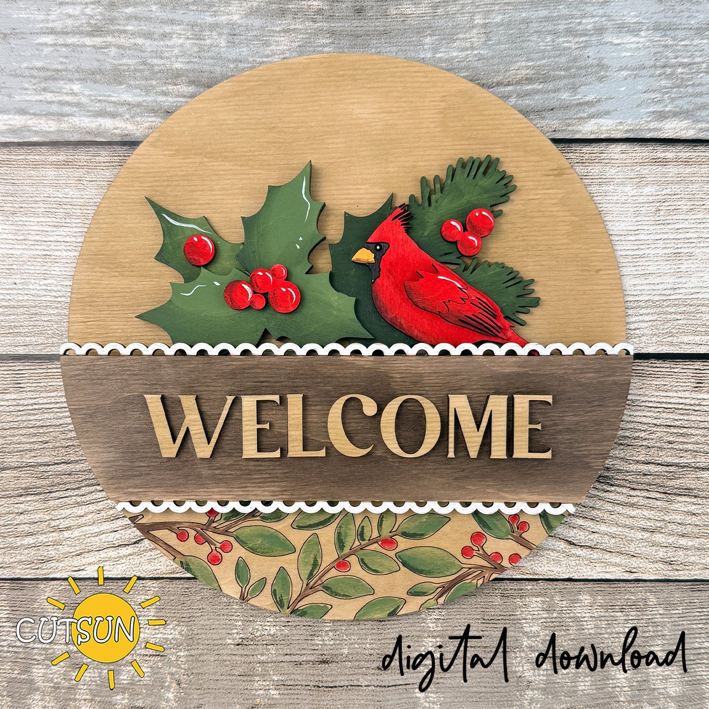 Christmas Cardinal Add-On for Interchangeable Round Sign SVG
